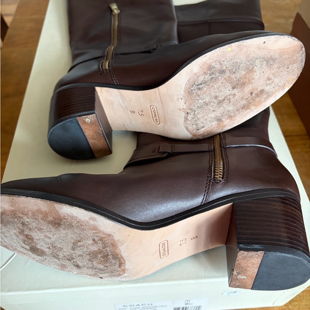 Coach Chestnut Sapphire Calf Tall Leather Boots - Picture 2 of 3